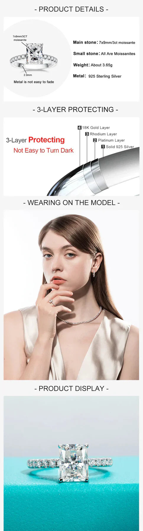 3CT D Color Radiant Cut Moissanite Engagement Ring