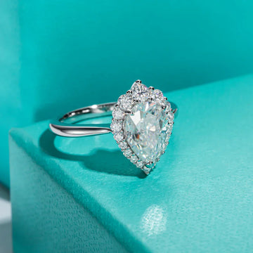 2.6CT Pear Cut D Color Moissanite Halo Engagement Ring
