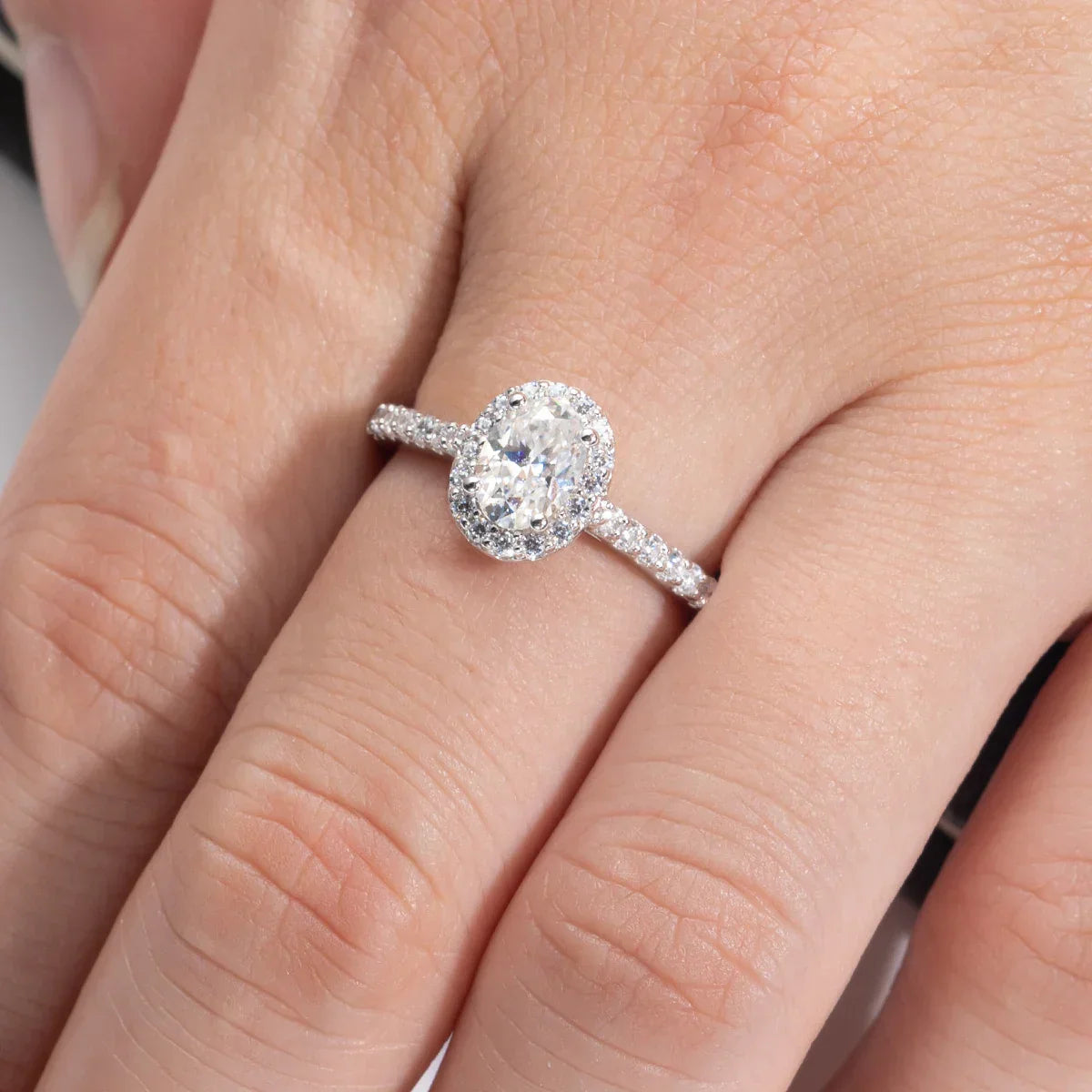 1 CT Oval Cut Moissanite Halo Engagement Wedding Ring