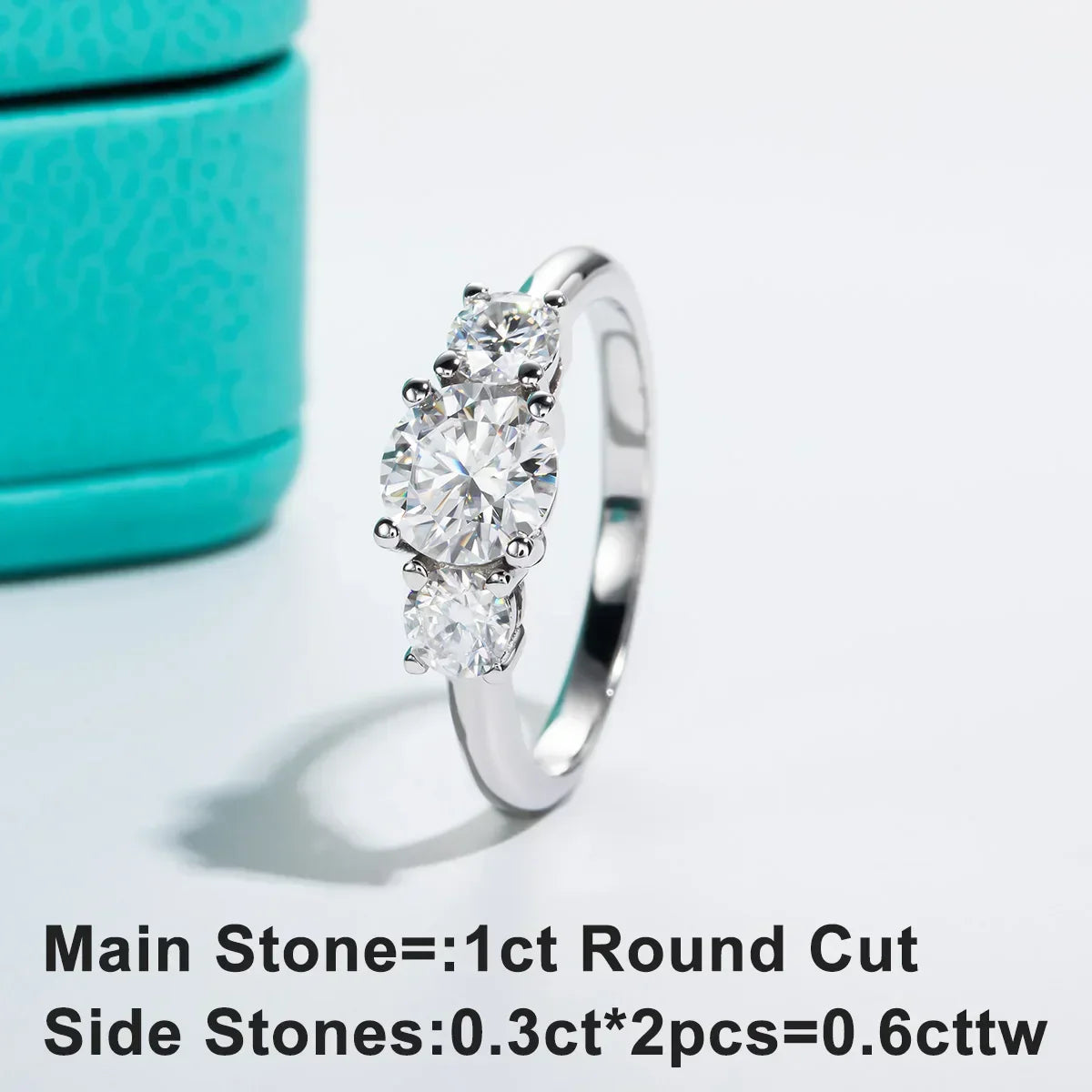 1.6 CTTW 3 Stone Moissanite Engagement Ring