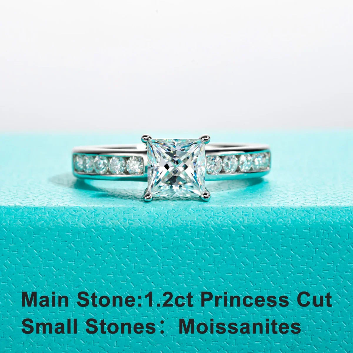 1.2 CT Princess & Round Cut Moissanite Engagement Ring Set