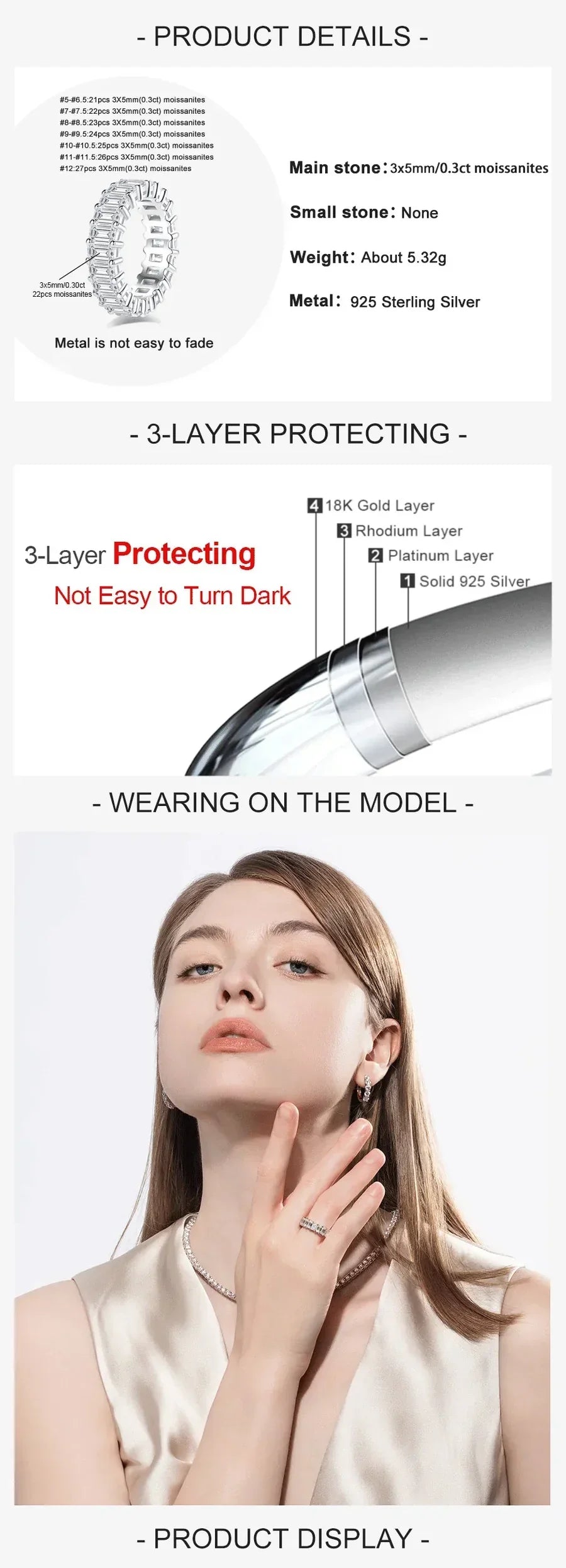 8.1cttw Emerald Moissanite Eternity Ring