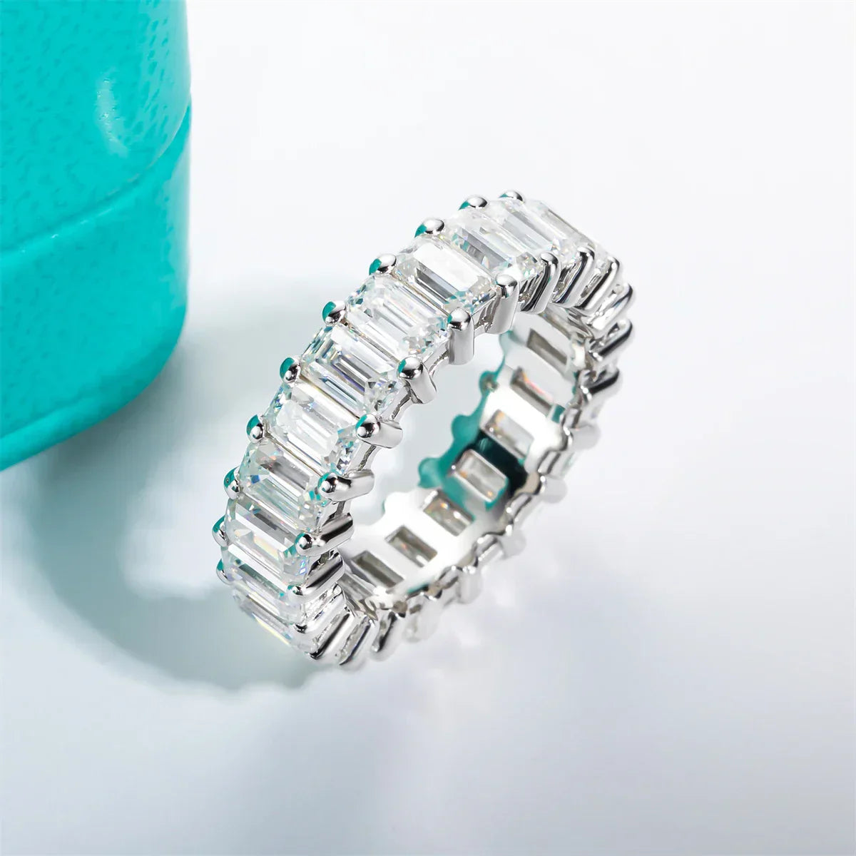 8.1cttw Emerald Moissanite Eternity Ring