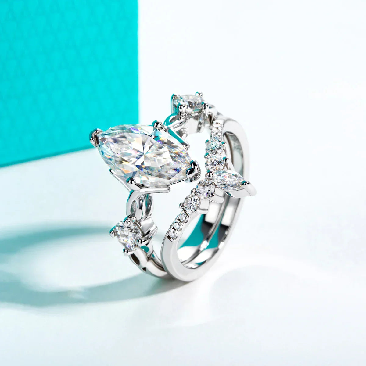 3CT Marquise Cut Moissanite Crown Bridal Set