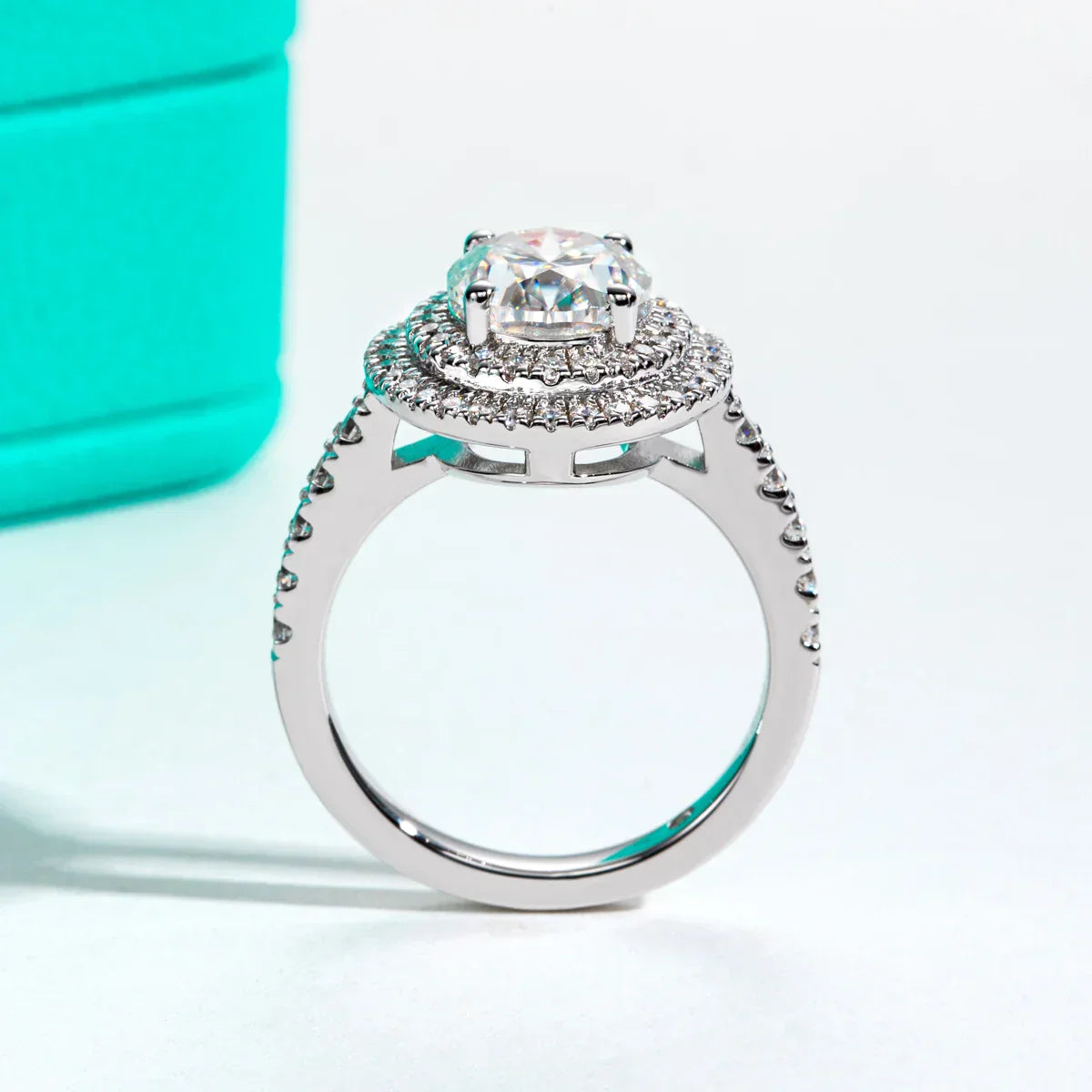 3CT Oval Cut Double Halo Moissanite Engagement Ring