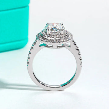 3CT Oval Cut Double Halo Moissanite Engagement Ring