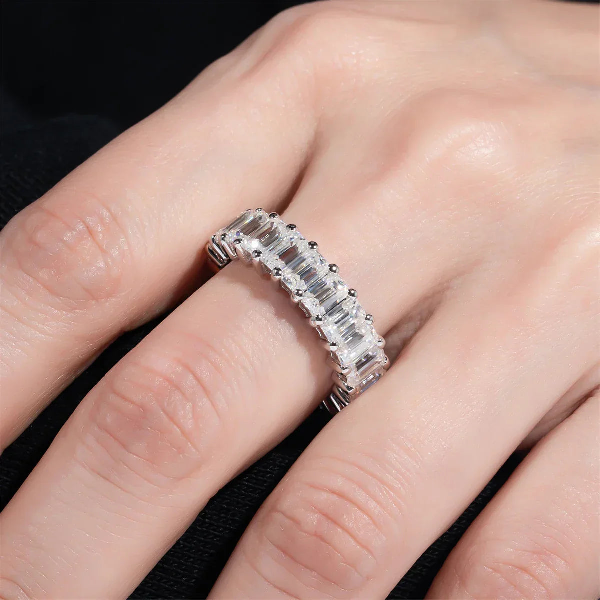 8.1cttw Emerald Moissanite Eternity Ring