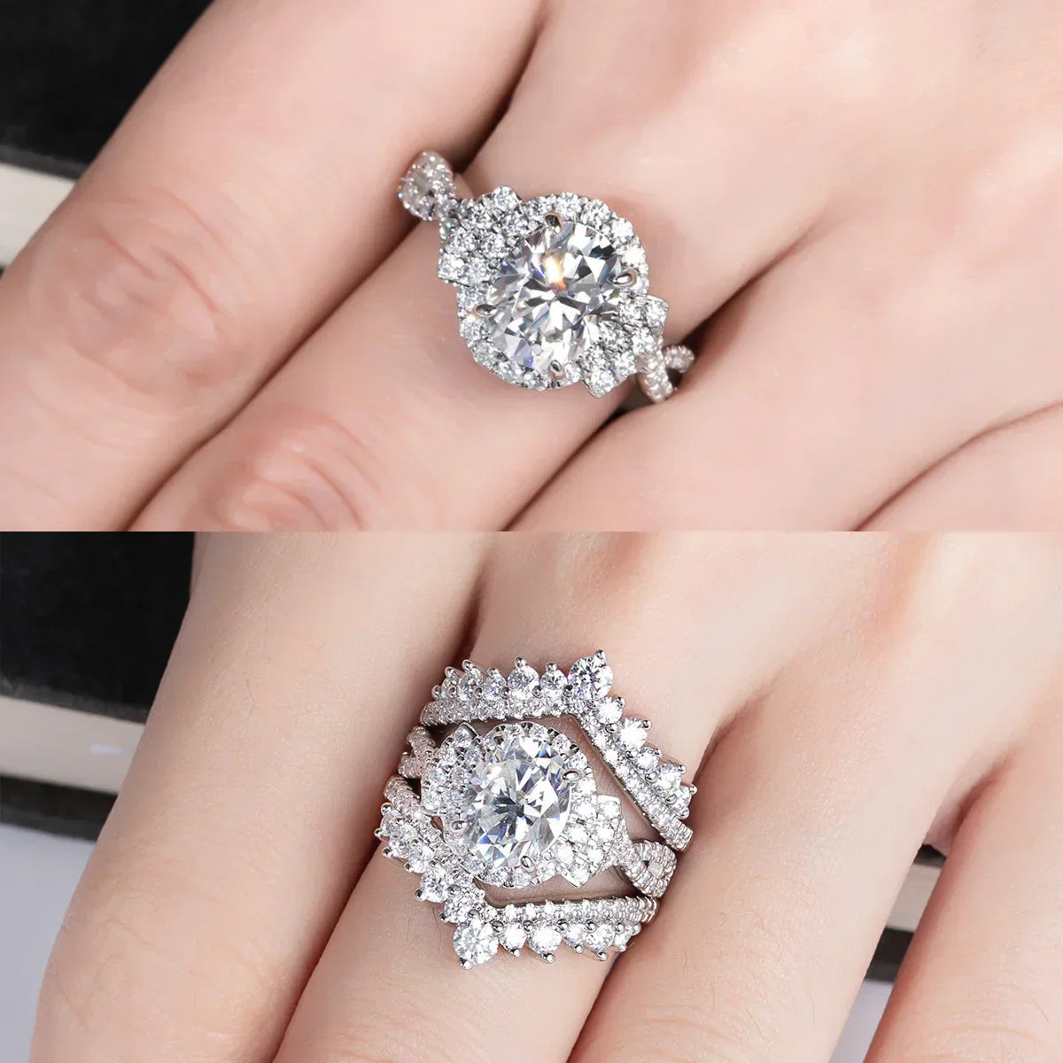 2 CT Oval Cut Moissanite Halo Engagement Ring