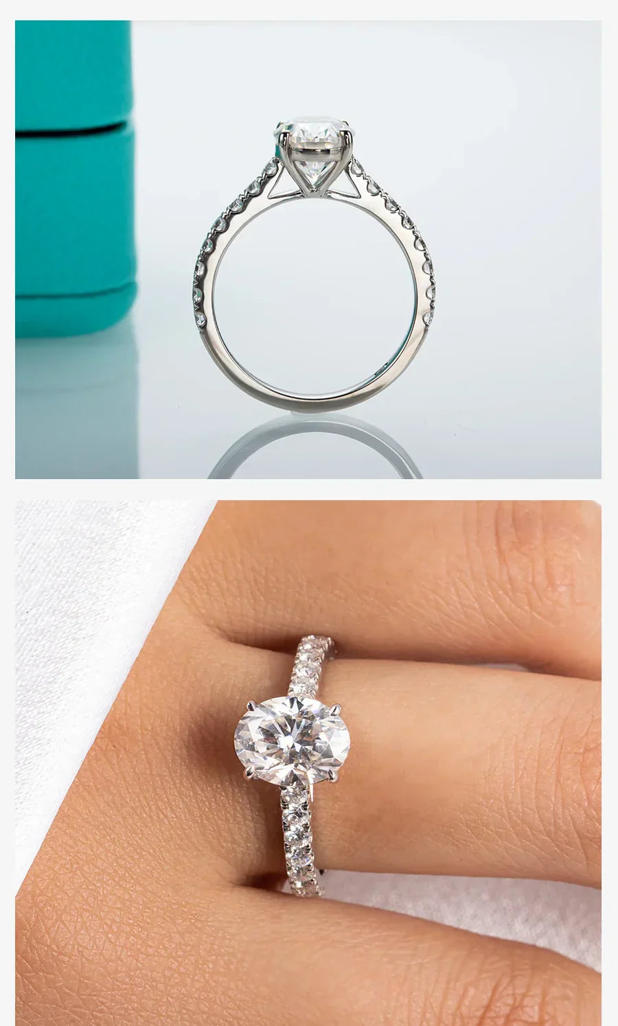 2CT VVS1 Oval Cut Moissanite Engagement Ring