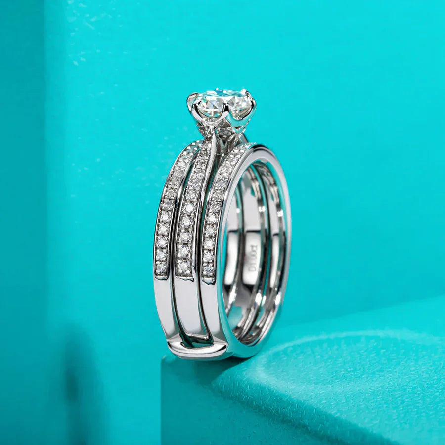 1 CT Moissanite Engagement Bridal Ring Set