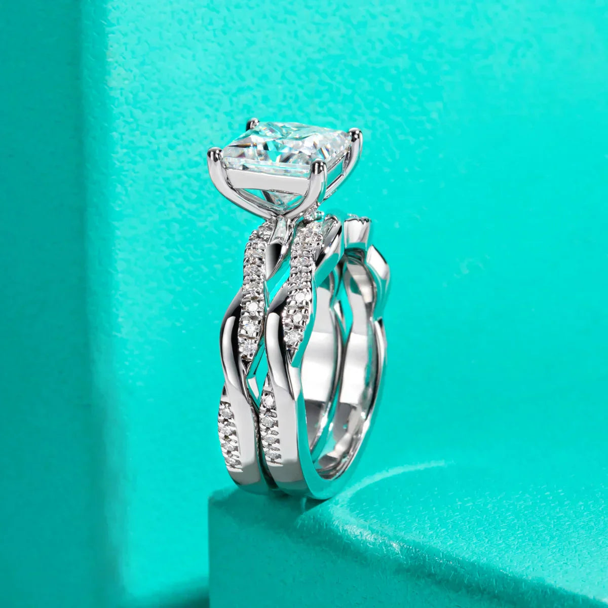 3CT Princess Cut Moissanite Engagement Bridal Ring Set