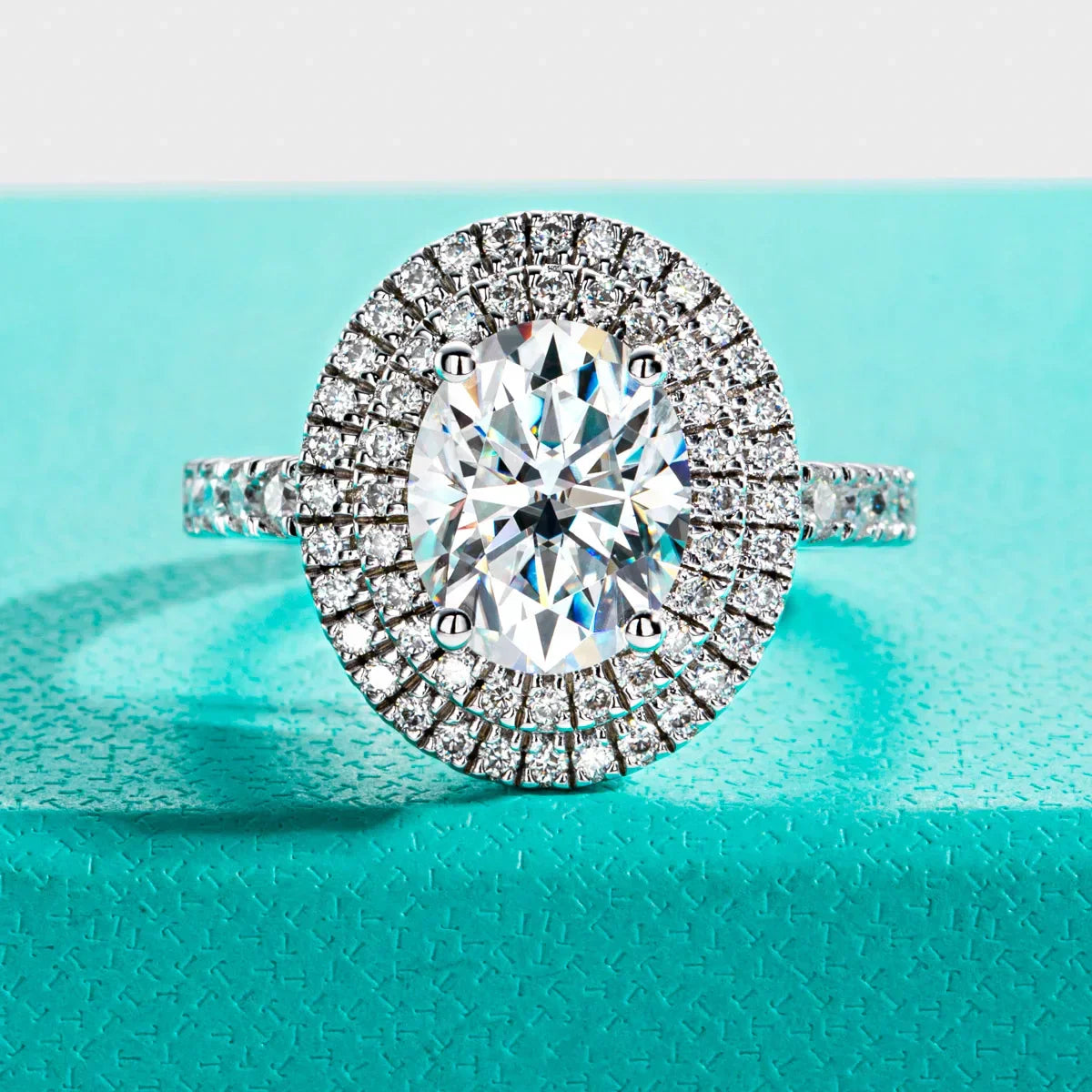 3CT Oval Cut Double Halo Moissanite Engagement Ring