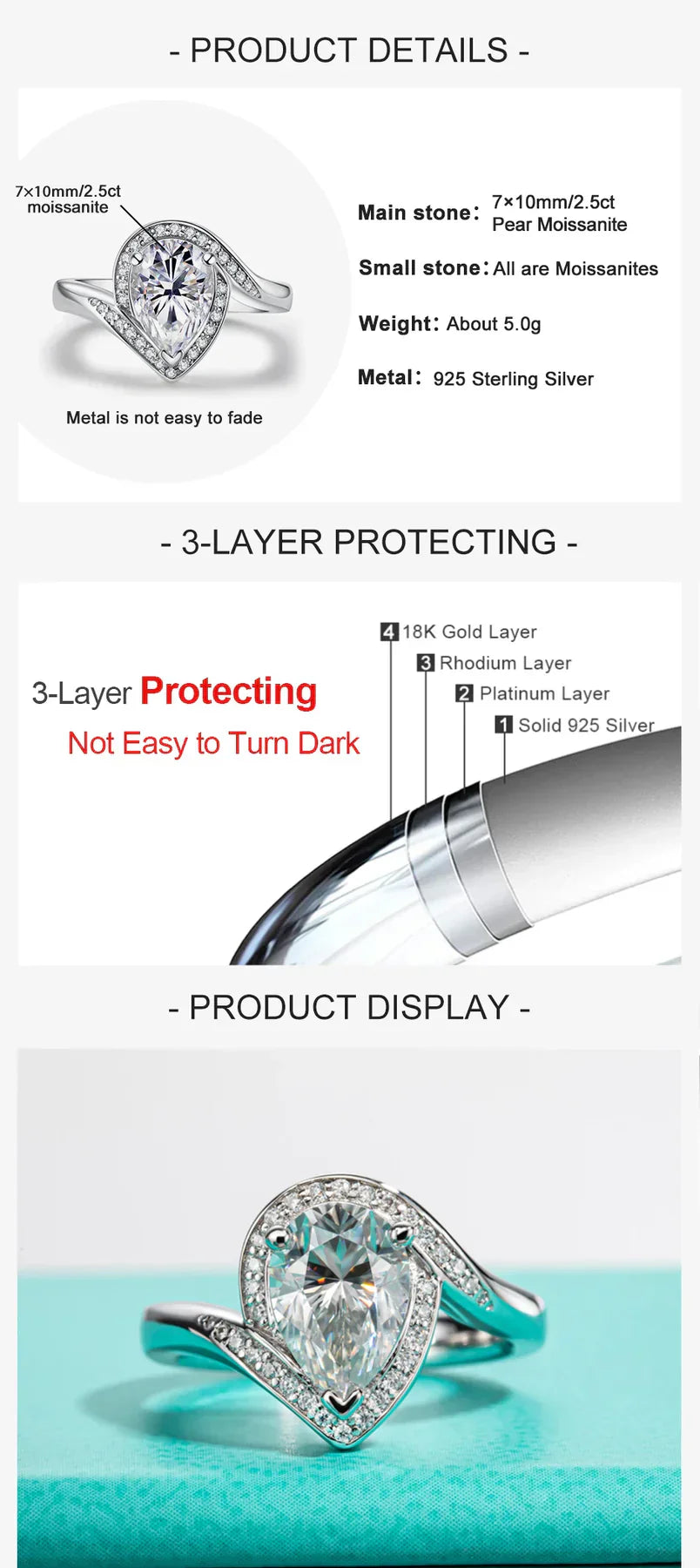 2.5 CT Pear Cut Moissanite Halo Engagement Ring