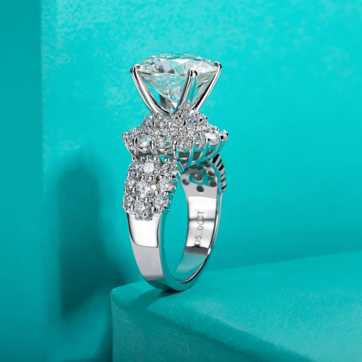 4.92 CTTW Moissanite Halo Engagement Ring