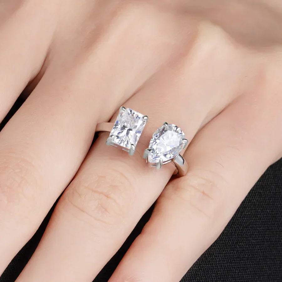 4.5 CTTW Radiant & Pear Cut Twins Moissanite Engagement Ring
