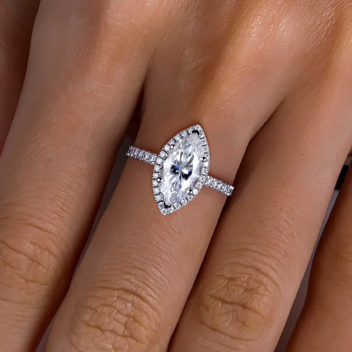 3 CT Marquise Cut Moissanite Halo Engagement Ring