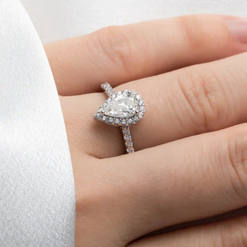1CT Pear Cut Moissanite Halo Engagement Wedding Ring
