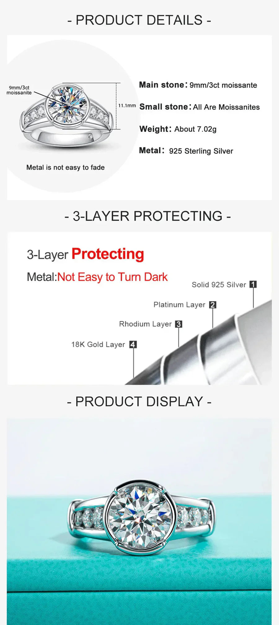 3 CT Round Cut Moissanite Engagement Ring