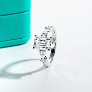 3CT Emerald Cut & 0.3CT Pear Cut Moissanite Engagement