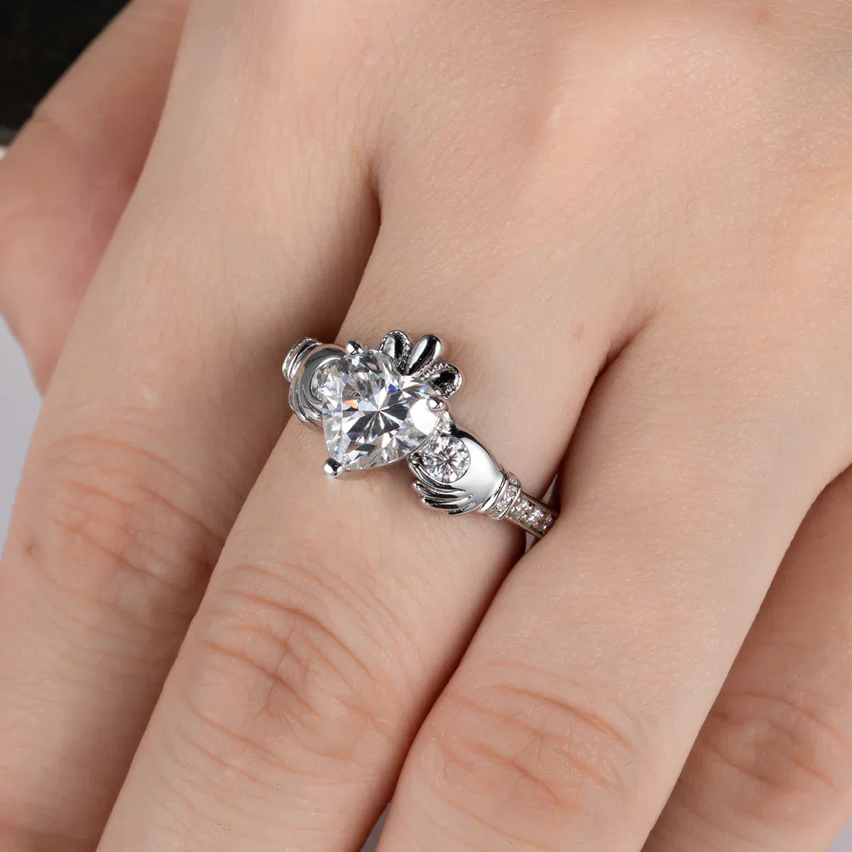 2 CT Heart Cut Moissanite Claddagh Irish Ring