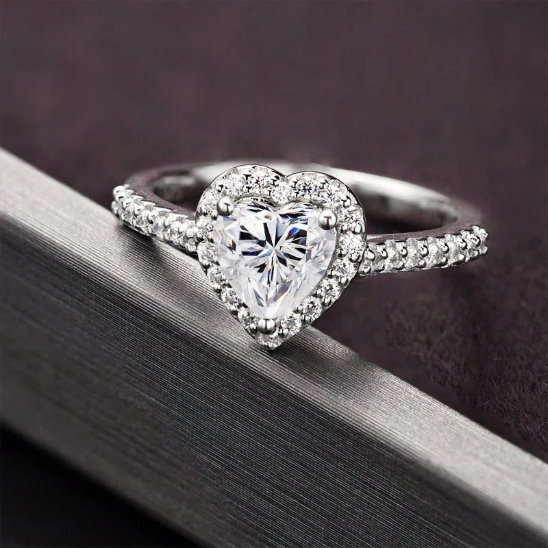 1 Carat Heart Cut Moissanite Halo Engagement Ring