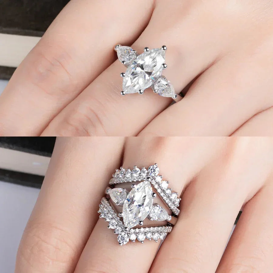 4 CTTW Marquise/Pear Cut Moissanite Engagement Ring