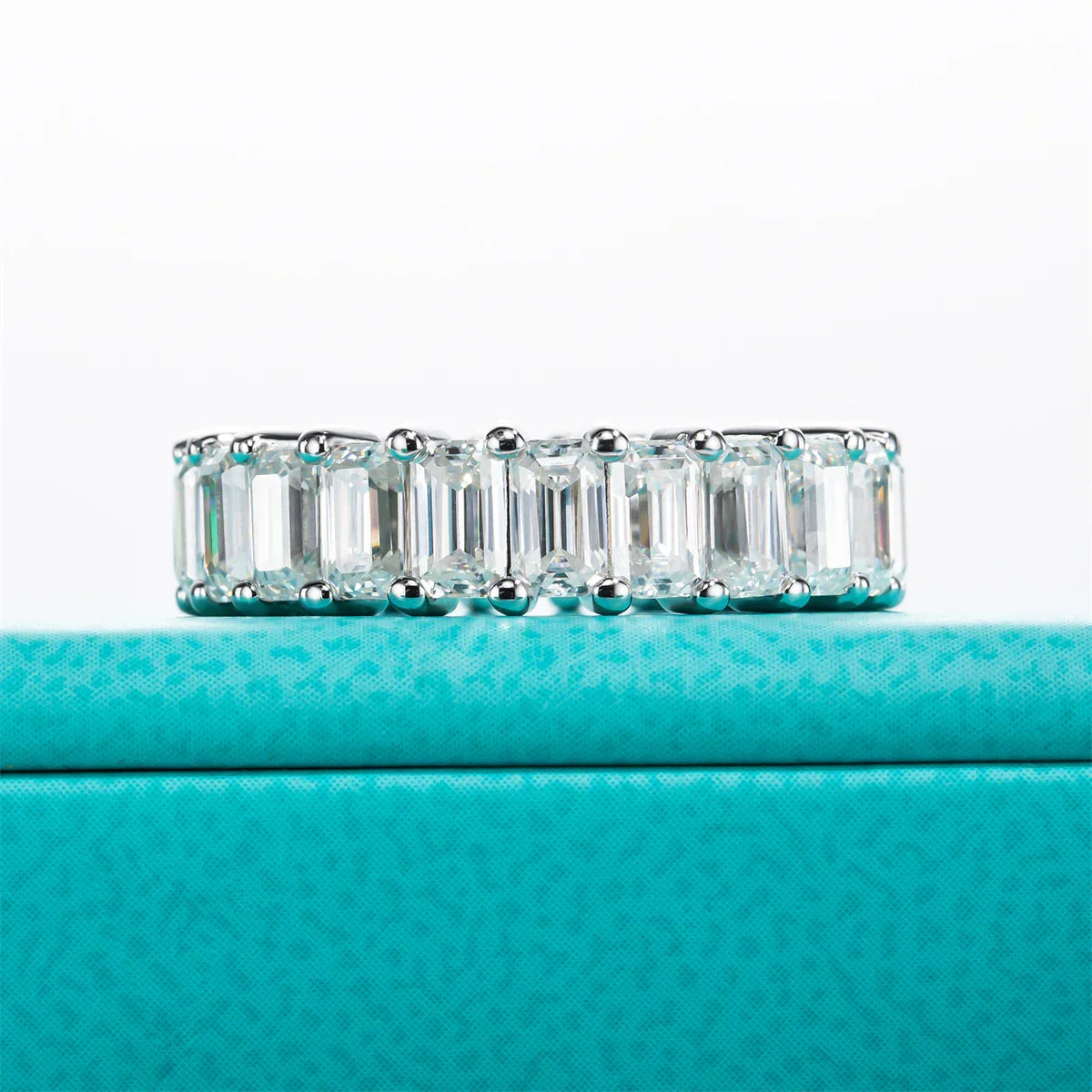 8.1cttw Emerald Moissanite Eternity Ring
