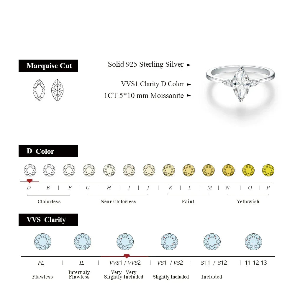 1 CT Marquise Cut Moissanite Engagement Ring