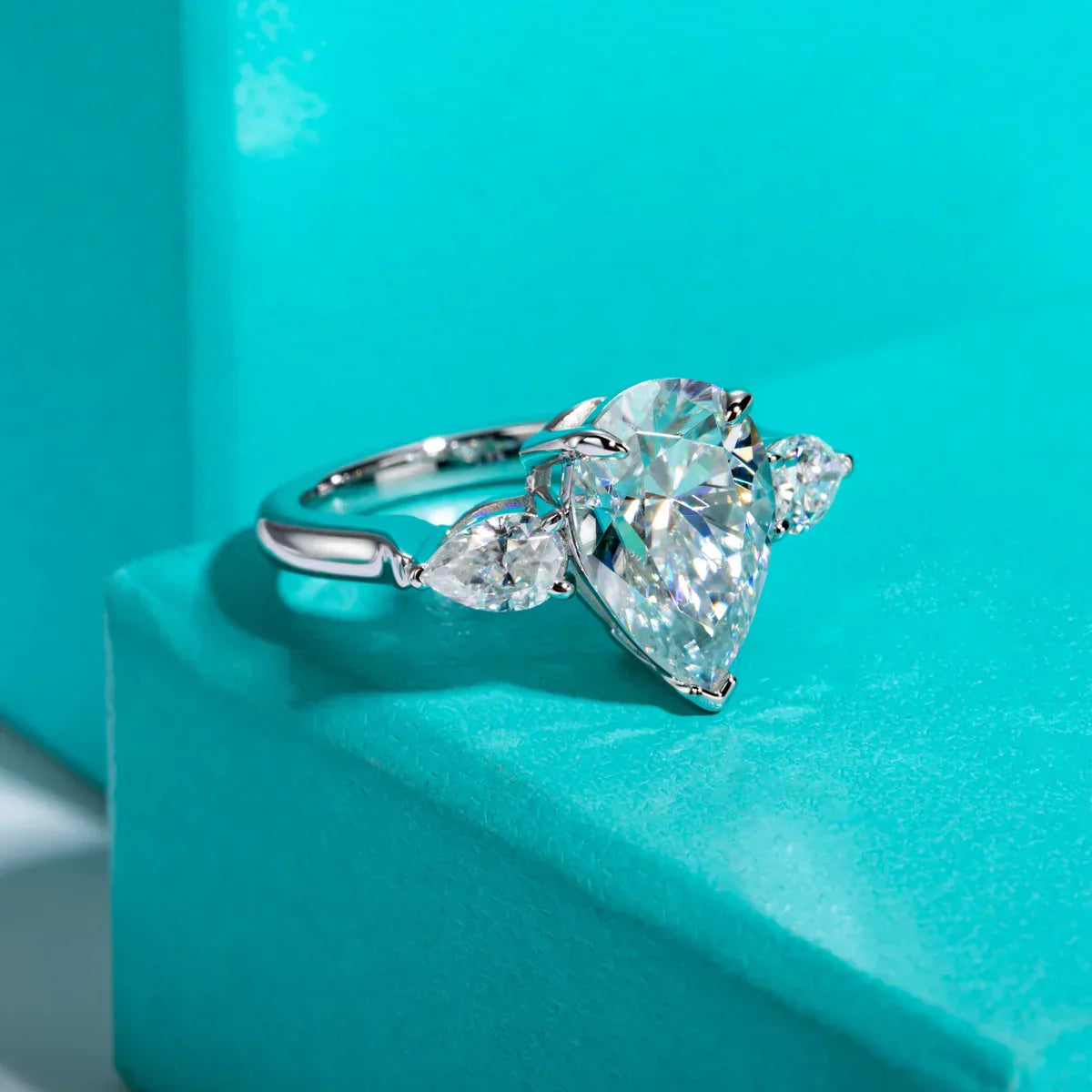 6 CTTW Pear Cut Moissanite Engagement Ring