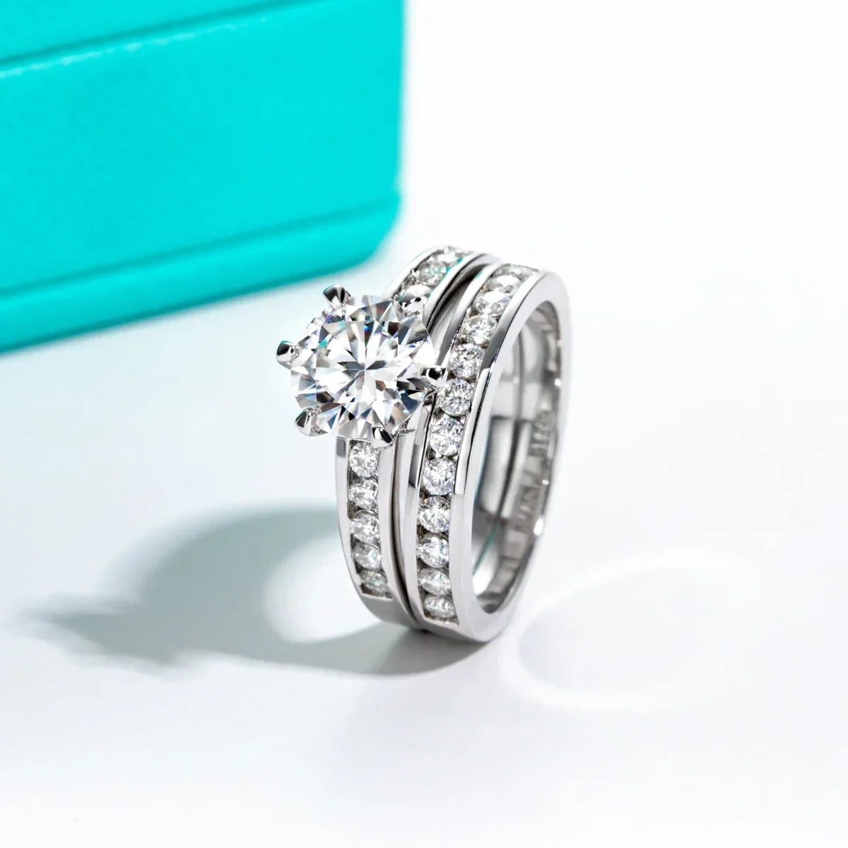 1.2 CT Princess & Round Cut Moissanite Engagement Ring Set