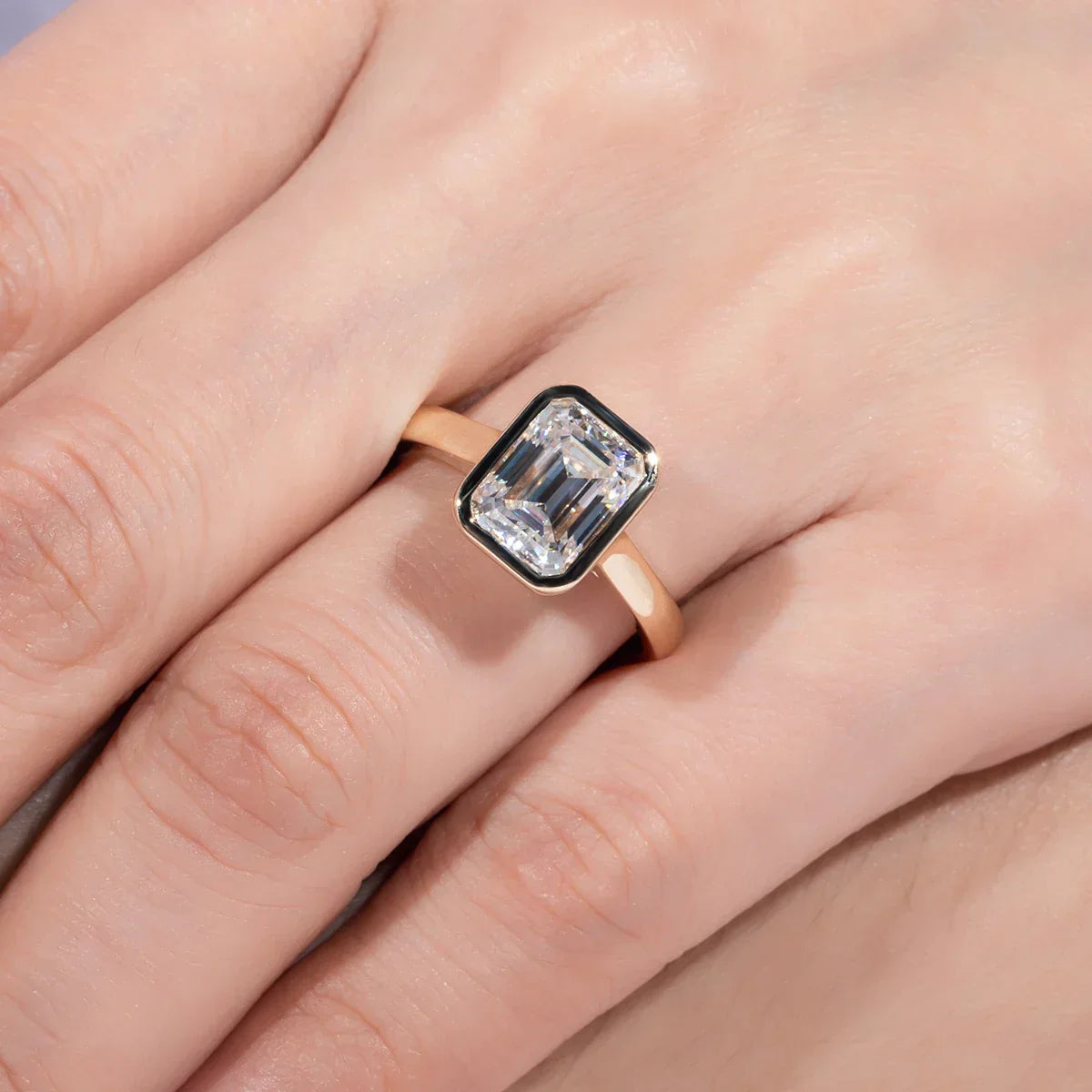 3CT Emerald Cut D Color Moissanite Engagement Ring