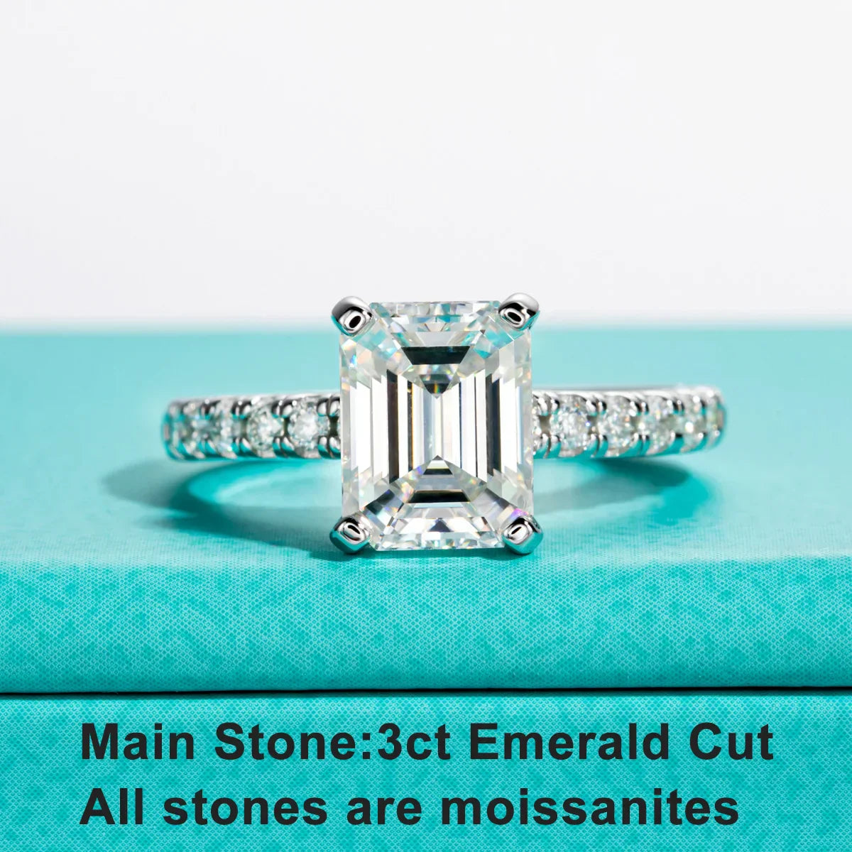 3 CT Emerald Cut D Color Moissanite Engagement Ring