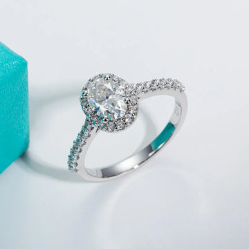 1 CT Oval Cut Moissanite Halo Engagement Wedding Ring