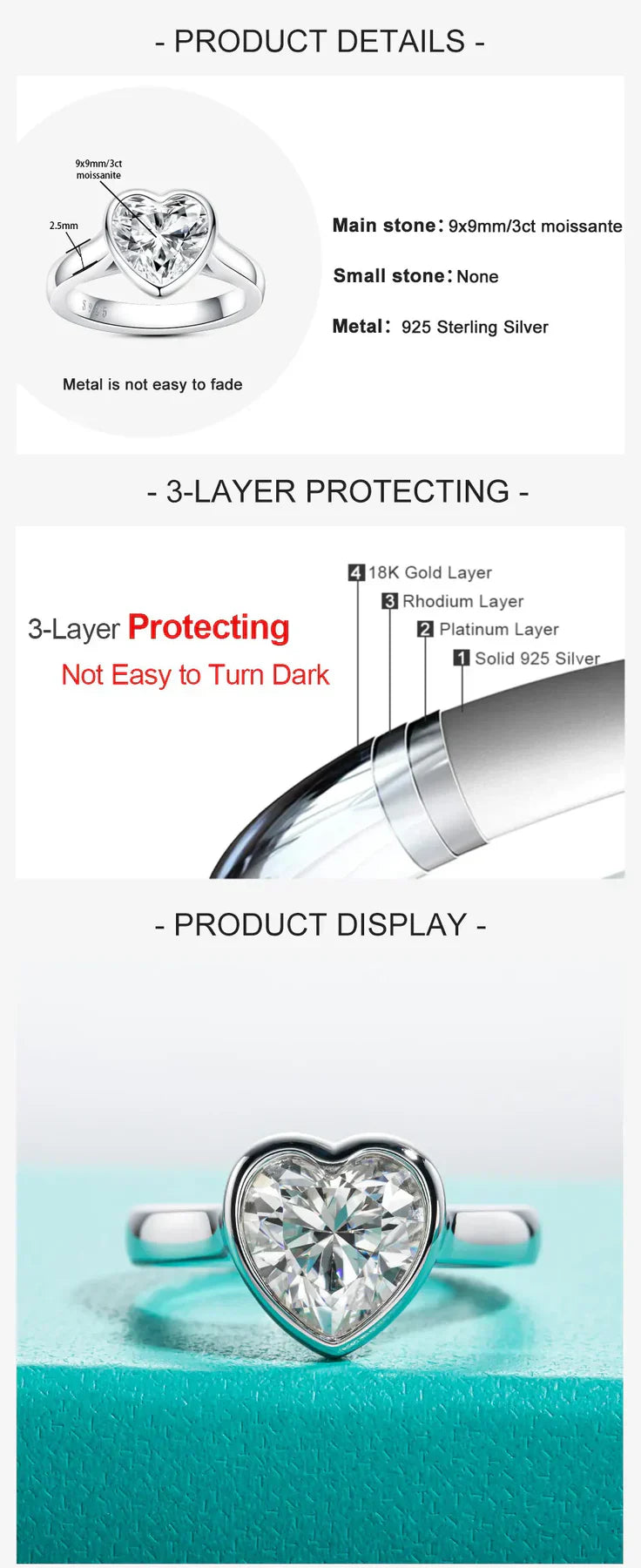 3 CT Heart Cut Moissanite Engagement Bezel Ring