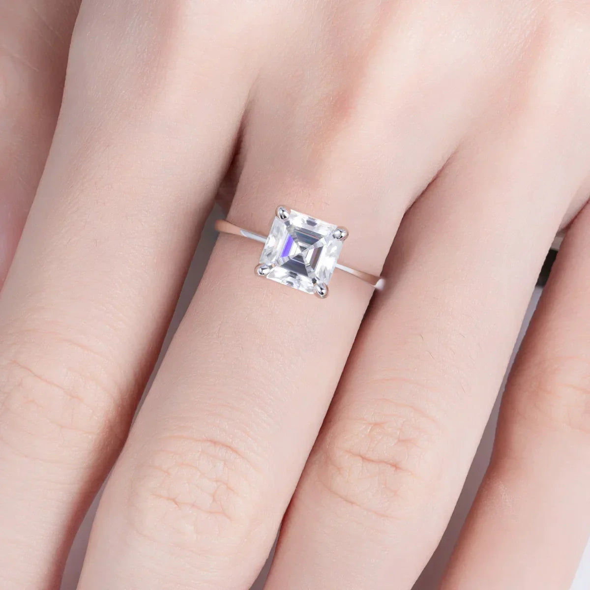 3CT D Color Asscher Cut Moissanite Engagement Ring