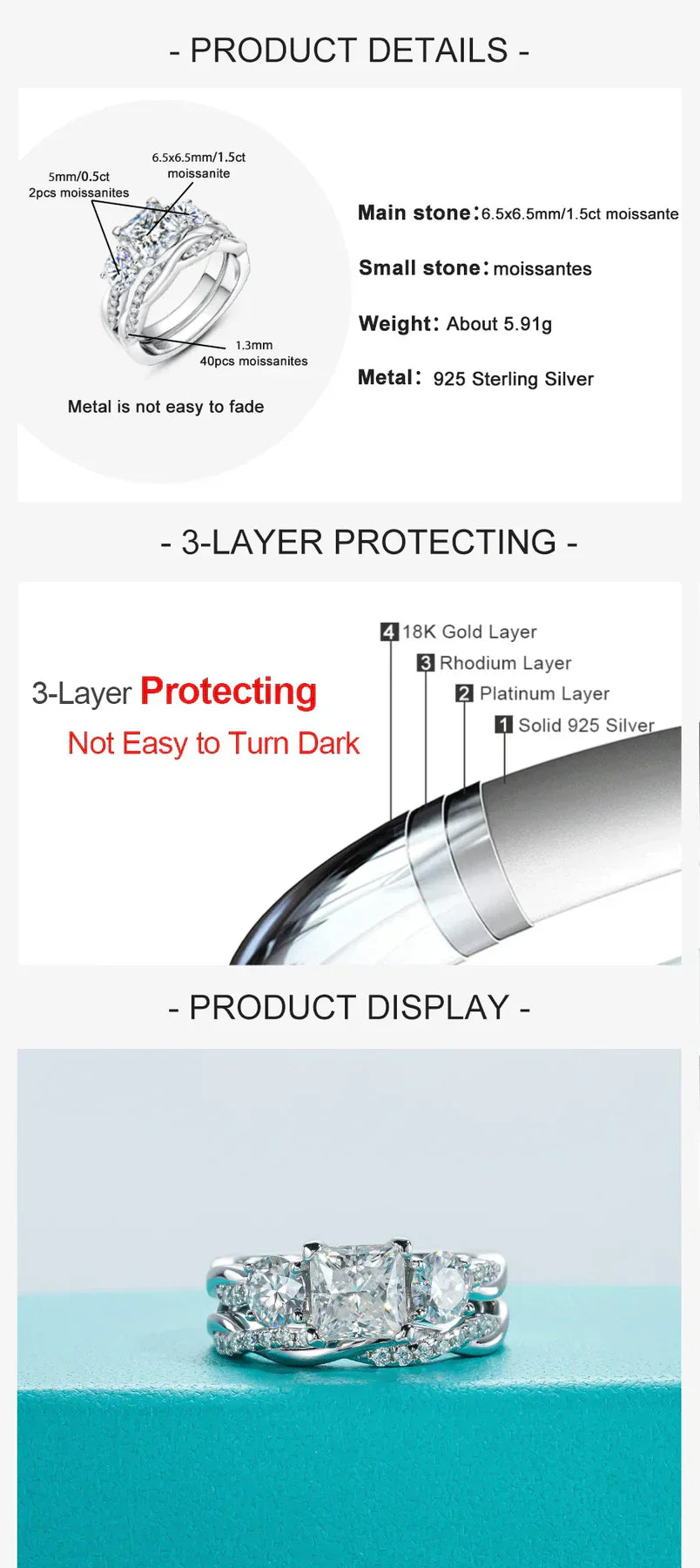 2.5 CTTW Princess Cut Moissanite Bridal Ring Set