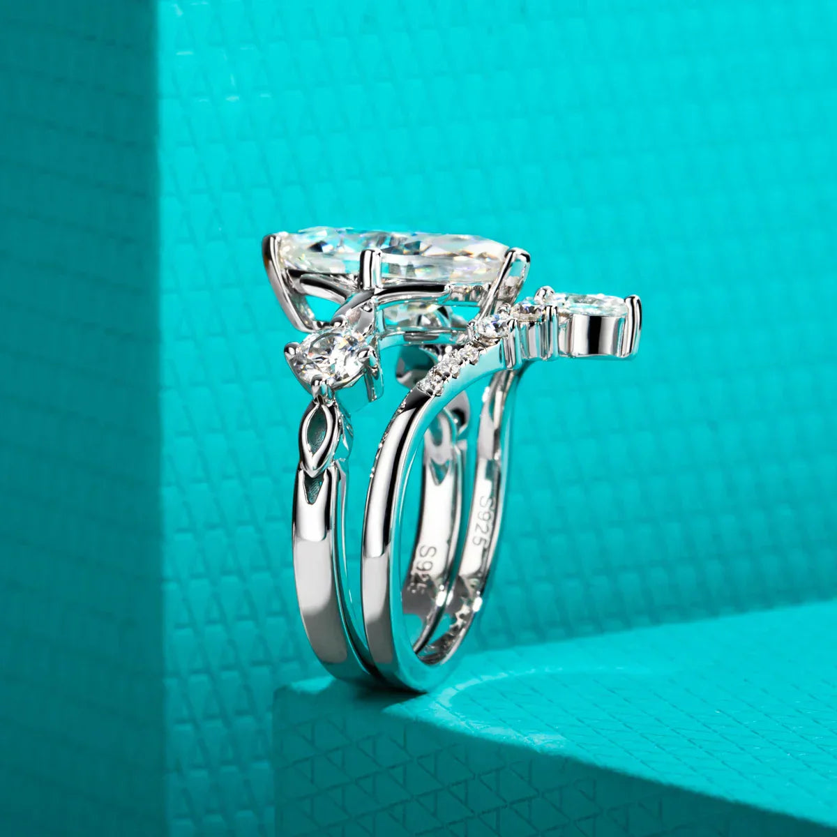 3CT Marquise Cut Moissanite Crown Bridal Set